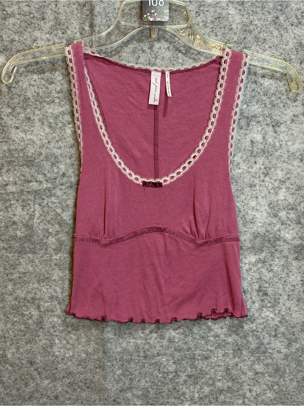Out From Under Pink Lace Trim Ribbed Crop Tank Top S Coquette Y2K